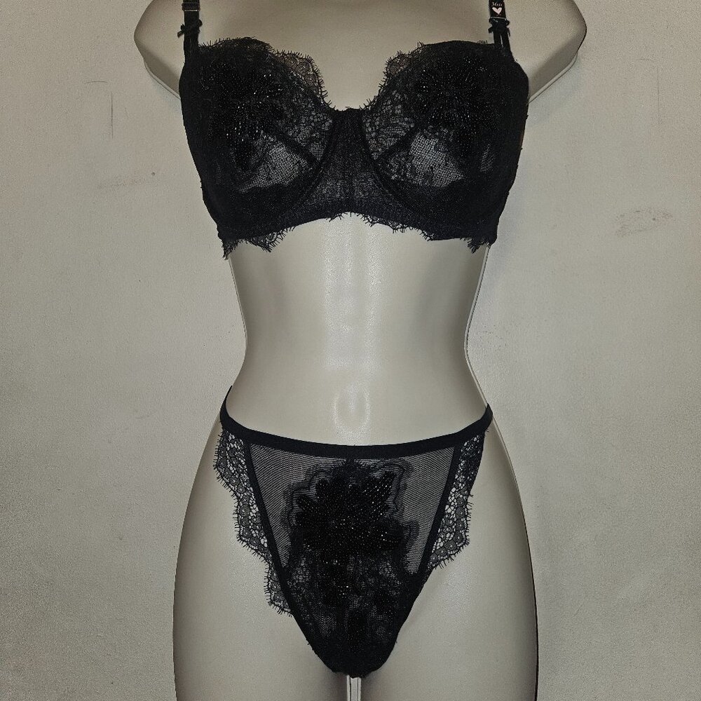 Victoria's Secret Dream Angels Balconette 36D & Itsy Panty Sz L Beads & Lace NWT